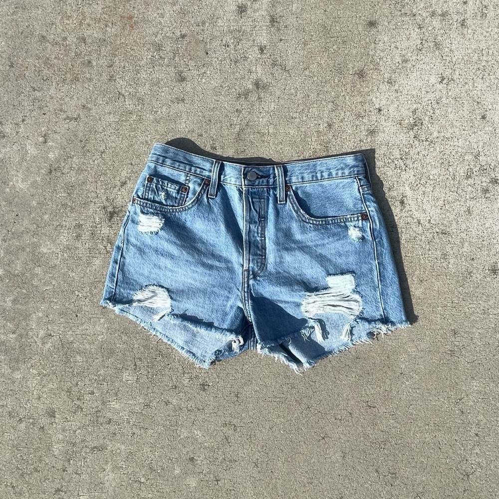 Levi’s Classic Blue Ripped Denim Shorts